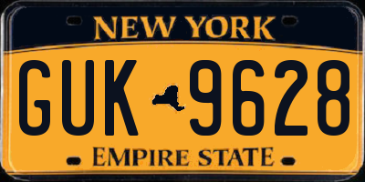 NY license plate GUK9628