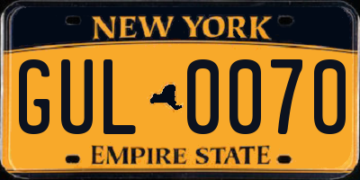 NY license plate GUL0070