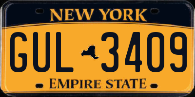 NY license plate GUL3409