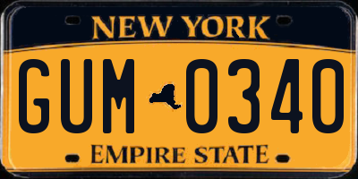 NY license plate GUM0340