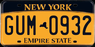NY license plate GUM0932