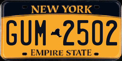 NY license plate GUM2502