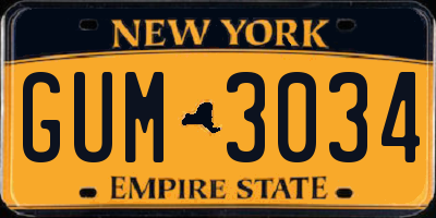 NY license plate GUM3034