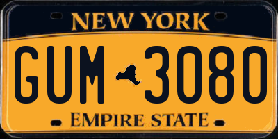 NY license plate GUM3080