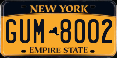 NY license plate GUM8002