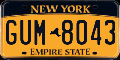 NY license plate GUM8043