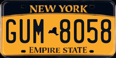 NY license plate GUM8058