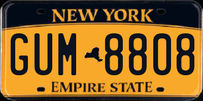 NY license plate GUM8808