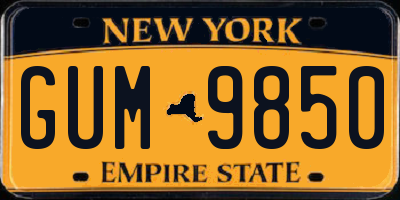 NY license plate GUM9850