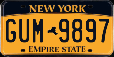 NY license plate GUM9897