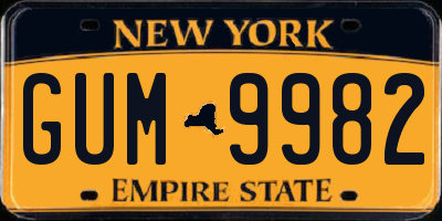 NY license plate GUM9982
