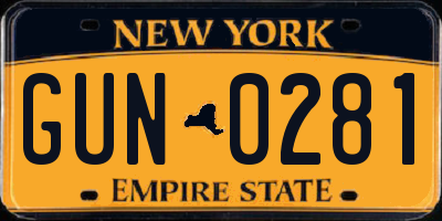 NY license plate GUN0281