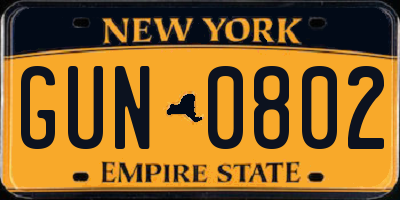 NY license plate GUN0802