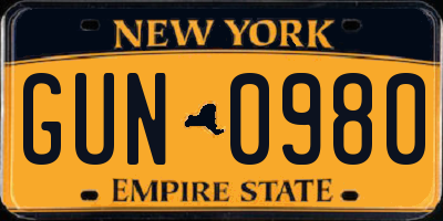 NY license plate GUN0980