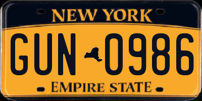 NY license plate GUN0986