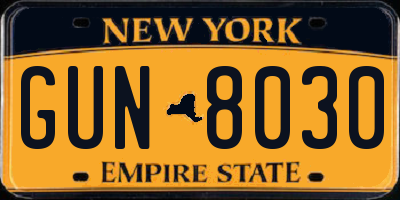 NY license plate GUN8030