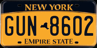 NY license plate GUN8602