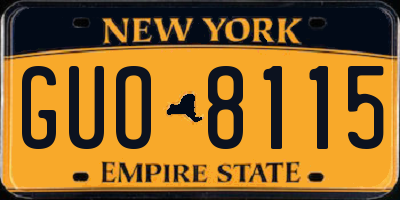NY license plate GUO8115