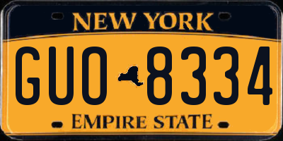 NY license plate GUO8334