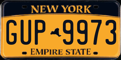 NY license plate GUP9973