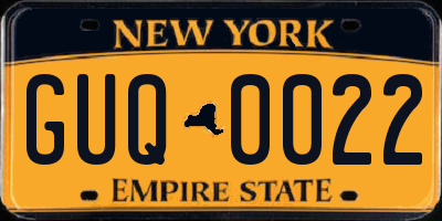 NY license plate GUQ0022