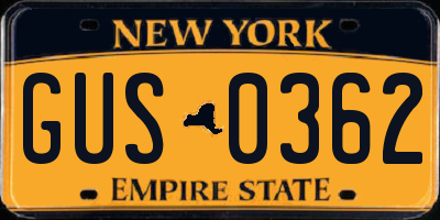 NY license plate GUS0362