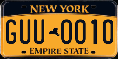 NY license plate GUU0010