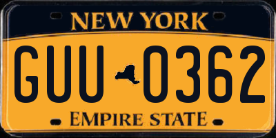 NY license plate GUU0362