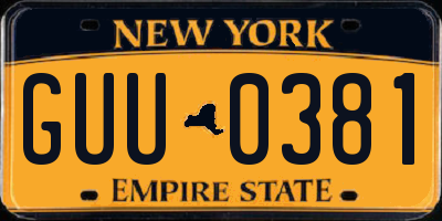 NY license plate GUU0381