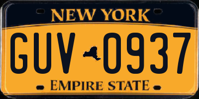 NY license plate GUV0937