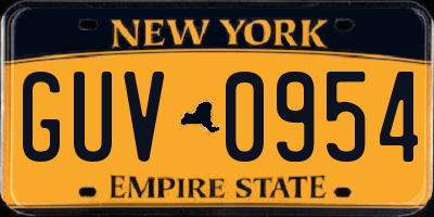 NY license plate GUV0954