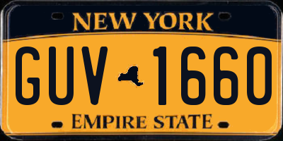 NY license plate GUV1660