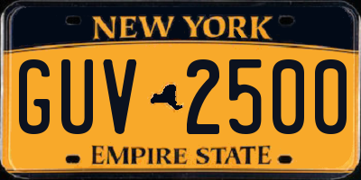 NY license plate GUV2500