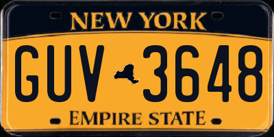 NY license plate GUV3648