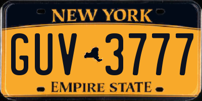 NY license plate GUV3777