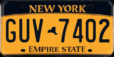 NY license plate GUV7402
