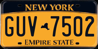 NY license plate GUV7502