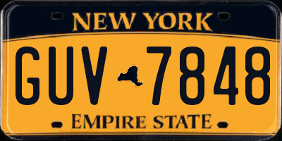 NY license plate GUV7848