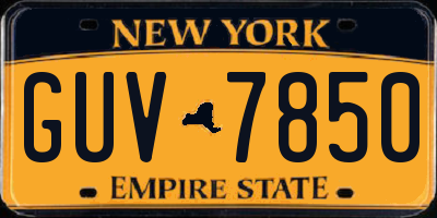 NY license plate GUV7850