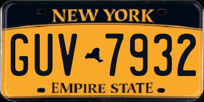 NY license plate GUV7932