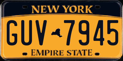 NY license plate GUV7945
