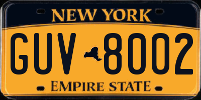 NY license plate GUV8002