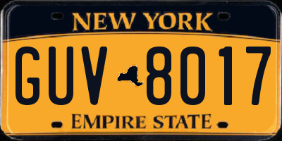 NY license plate GUV8017