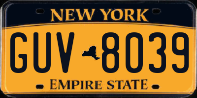 NY license plate GUV8039