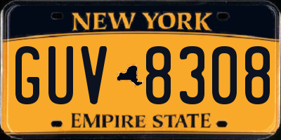 NY license plate GUV8308