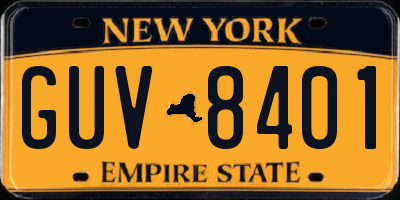 NY license plate GUV8401