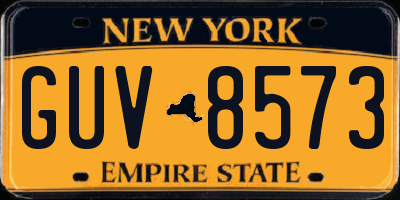 NY license plate GUV8573