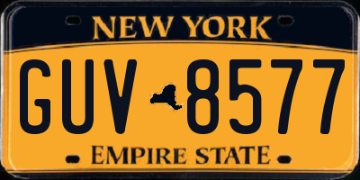 NY license plate GUV8577