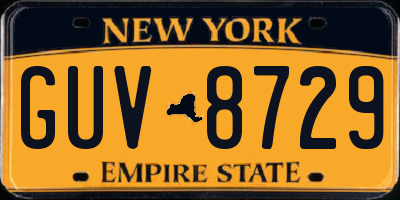 NY license plate GUV8729