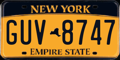 NY license plate GUV8747